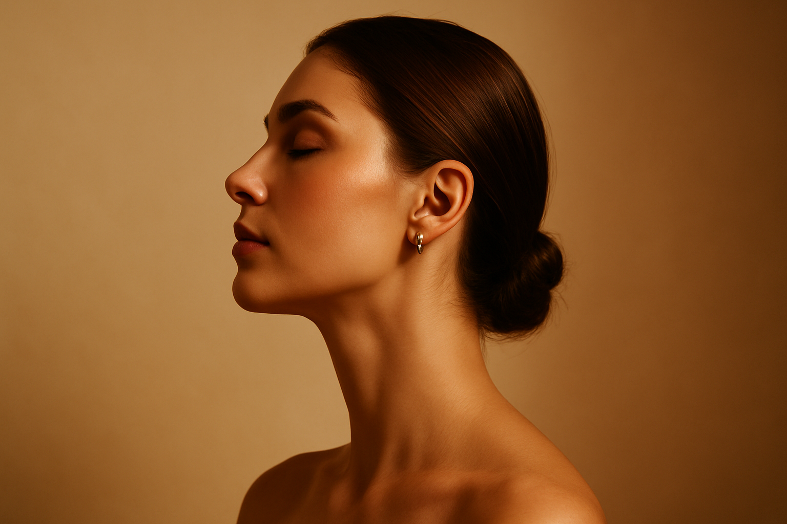 Profile portrait of an elegant woman in golden light