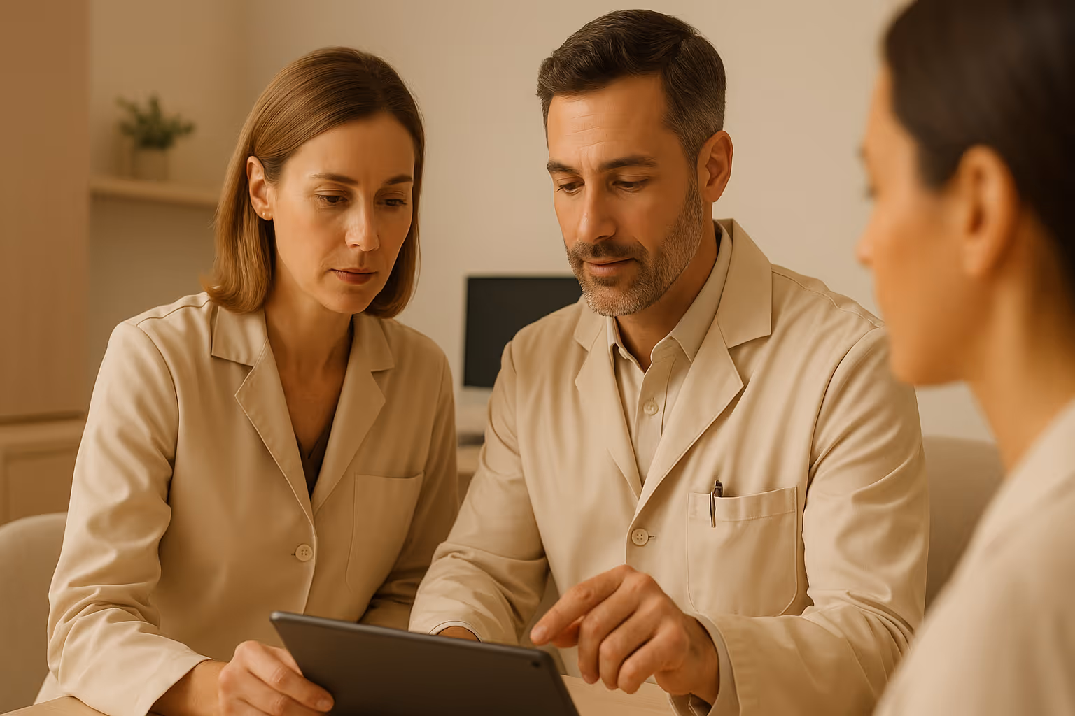 The CARE MD team gathered around a clinical record